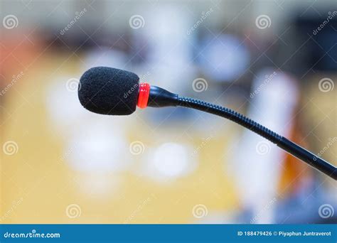 Close Up a Microphone in the Conference Room for Speak Stock Photo ...