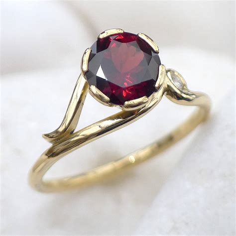 garnet ring in 18ct gold with diamond accent by lilia nash jewellery ...