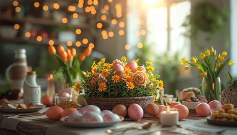 Premium Photo | A 3D Easter feast table setting