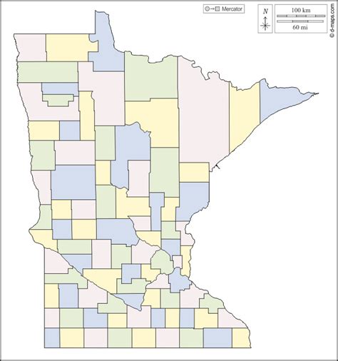 Minnesota free map, free blank map, free outline map, free base map outline, counties, color, white