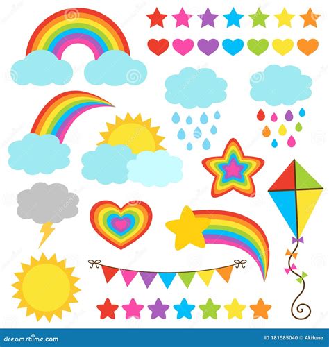 Rainbow Theme Illustration Vector Set. Cute Colorful Weather Clipart ...