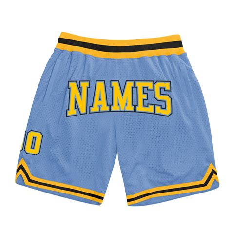 Custom Light Blue Basketball Shorts Gold-Black Authentic Throwback ...