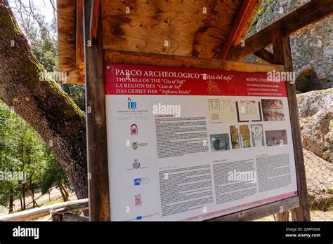 Sign at the Archeological Park, near Sovana in Maremma, at place of ...