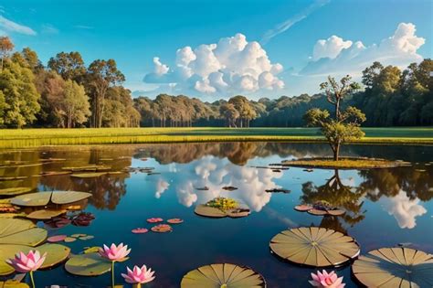 Premium AI Image | Beautiful lotus water surface pond Chinese flower ...