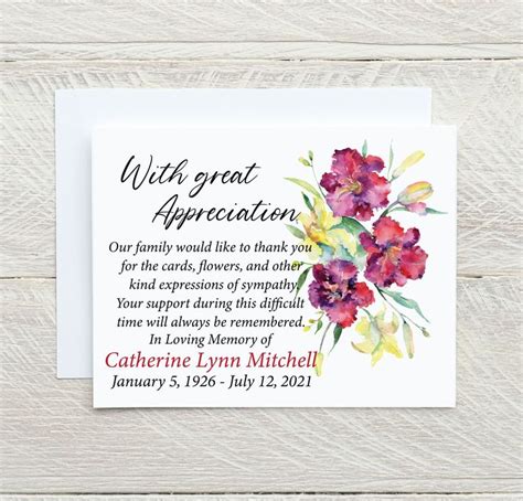 Personalized Funeral Thank You Notes Maroon, Choose Quantity, A2 Folded, Burgundy Floral Thank ...