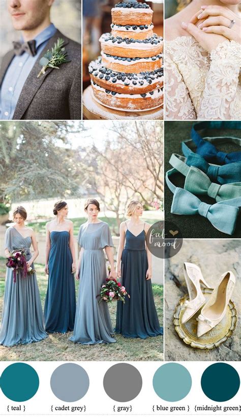 Different shades of blue green Wedding { Midnight Green + gray + teal + blue green } | Robes de ...