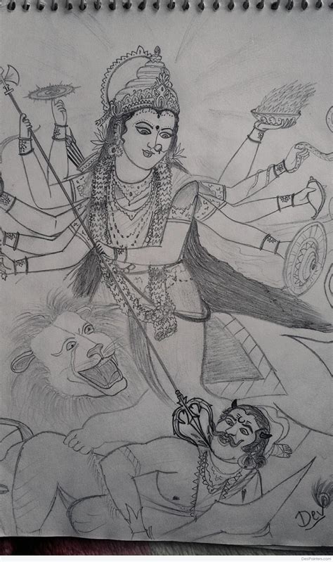 Pencil Sketch Of Maa Durga - Desi Painters