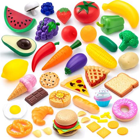 JOYIN Kids Plastic Play Food Toys Set, 50 PCS Pretend Kitchen Playset, Fun Educational Game ...