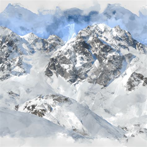 Snow Mountain Watercolor Painting Photograph · Creative Fabrica