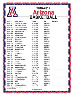 Printable 2016-2017 Arizona Wildcats Basketball Schedule