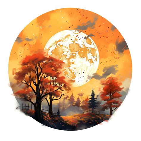 Premium AI Image | beautiful Harvest moon in the night sky watercolor ...