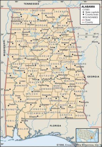 Old Historical City, County and State Maps of Alabama