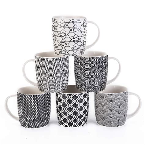 Buy Set of 6 Coffee Mugs 340 ML/11.5 oz with Black and White Geometric ...