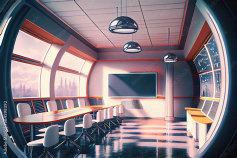 Futuristic classroom interior design for school of the future (Generative AI) Stock Illustration ...