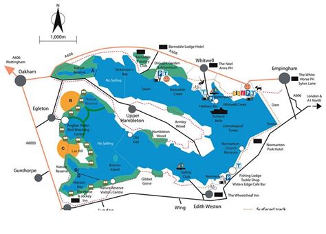 a map showing the location of several lakes