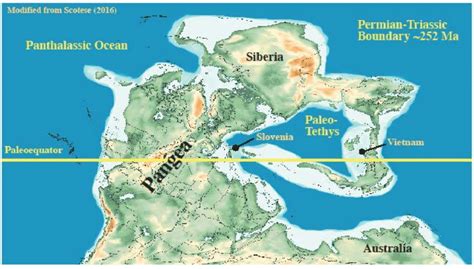 Paleogeographic map for the Permian-Triassic boundary (PTB) at ~252 Ma... | Download Scientific ...