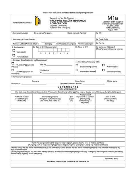 Philhealth M1a Form - Fill Online, Printable, Fillable, Blank | pdfFiller