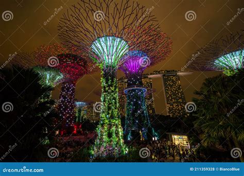 Singapore Night Skyline at Gardens by the Bay Editorial Stock Photo ...