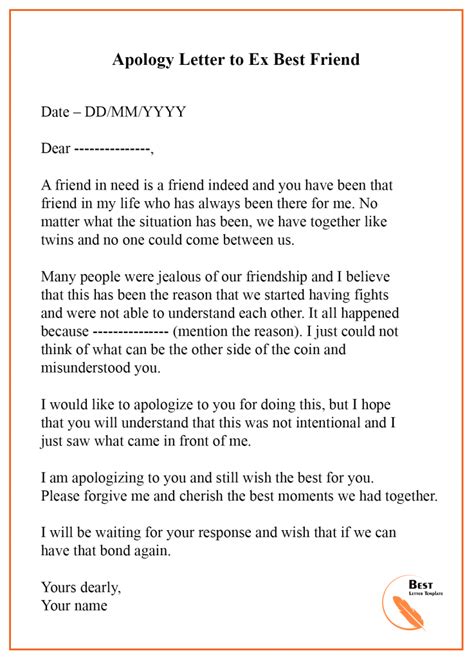 Letter Of Apology To A Friend Database - Letter Template Collection