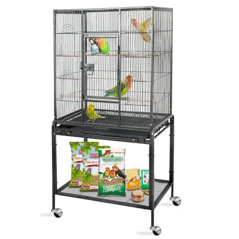 Zeny 53" Rolling Bird Cage Large Wrought Iron Cage for Cockatiel Sun ...