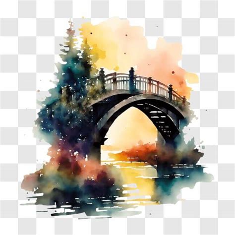 Download Watercolor Painting of Old Bridge over Water PNGs Online ...