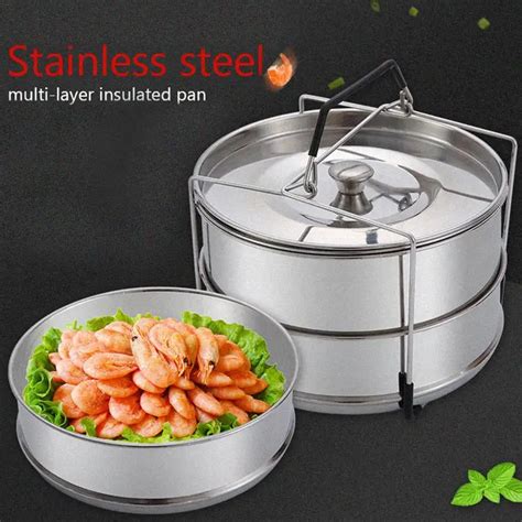 2 Layers Food Steamer Basket 304 Stainless Steel Portable Steam Grid Stackable Pressure Cooker ...