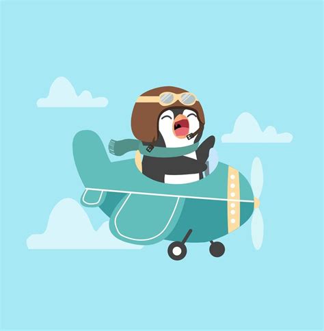 pingouin pilote mignon volant un avion de dessin animé 1877047 Art vectoriel chez Vecteezy