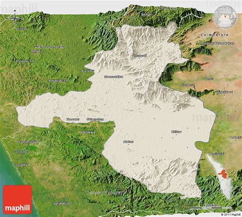 Shaded Relief 3D Map of Palakkad (Palghat), satellite outside