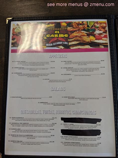 Menu at El Caribe Mexican Restaurant, Lafayette