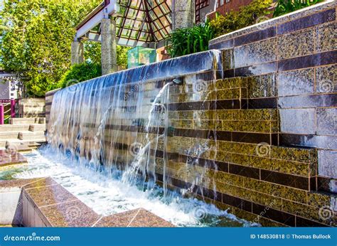 Modern Fountain with Cascading Waterfall Stock Photo - Image of clear ...