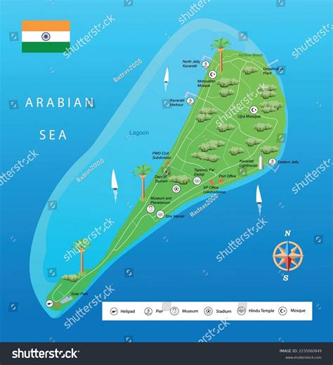 Vector Illustration Map Kavaratti Island Lakshadweep Stock Vector ...