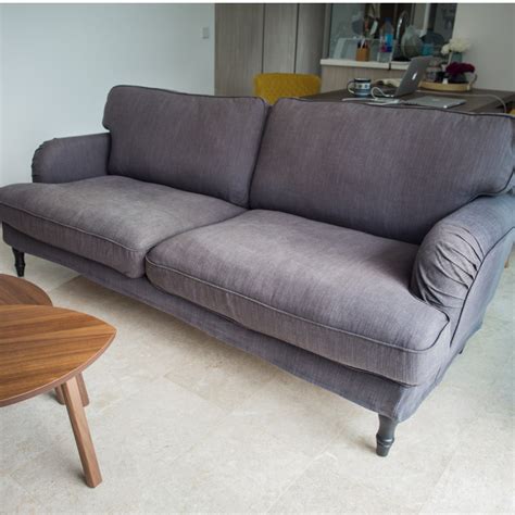 Three-seat sofa IKEA STOCKSUND (dark grey, black legs), Furniture ...