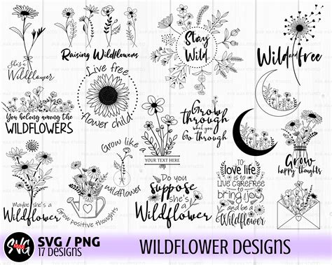 Art & Collectibles Leaves Svg Svg files for cricut Wild Blossom Svg Flowers Svg Boho Svg Svg ...