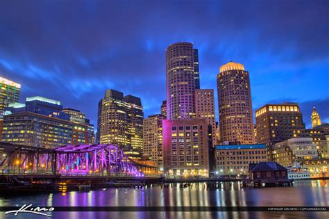 Boston City Downtown Harborwalk at Night | Royal Stock Photo