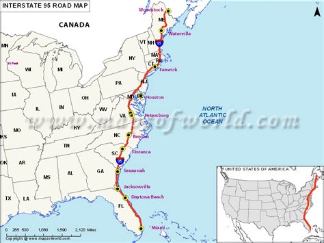 US Interstate 95 (I-95) Map - Miami, Florida to Houlton, Maine