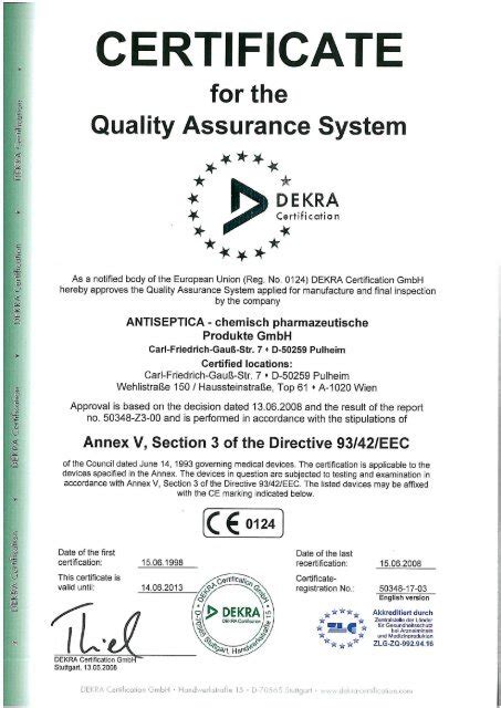 Page 1 CERTIFICATE for the Quality Assurance System DEKRA ...