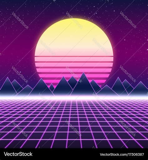 Synthwave retro design mountains and sun Vector Image