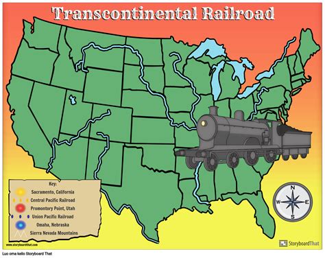 Transcontinental Railroad Map Template with Symbols
