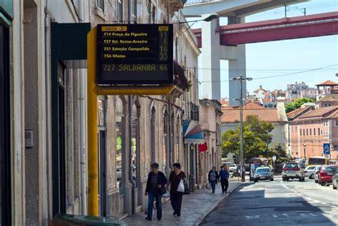 Lisbon, Portugal - May 4, 2013 Electronic Timetable with Estimated Arrival Time for Buses on a ...