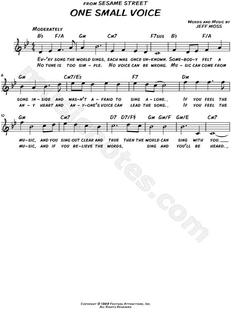 "One Small Voice" from 'Sesame Street' Sheet Music (Leadsheet) in Bb Major - Download & Print ...