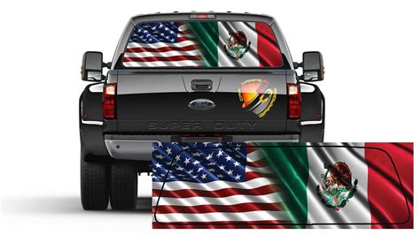 American and Mexican Flag Rear Window Perforated Graphic Decal Sticker ...