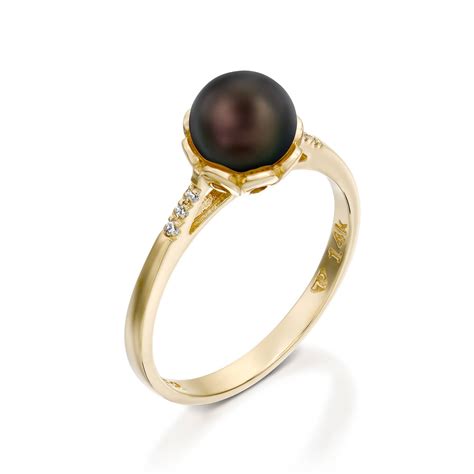 Black Pearl Ring 14k Gold Pearl Ring Diamond Pearl Ring | Etsy