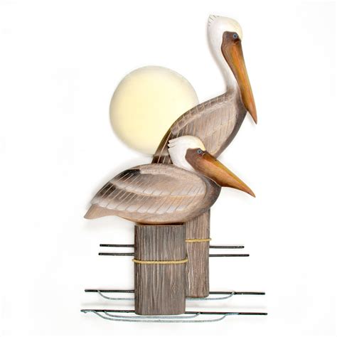 Pelicans on Pilings Wood and Metal Wall Art CW325