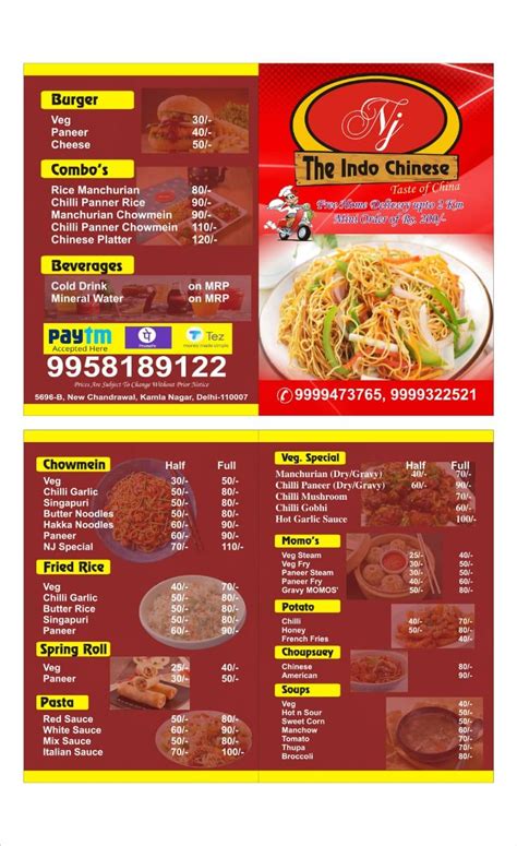 Menu at The Indo-chinese, Delhi