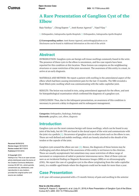 (PDF) A Rare Presentation of Ganglion Cyst of the Elbow