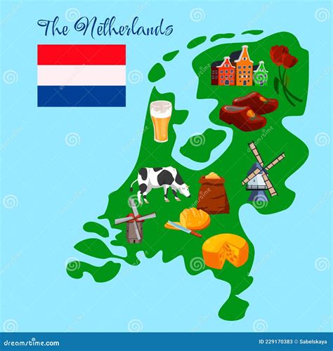 Dutch or Netherlands Travel Tourist Map Guide, Flat Vector Illustration. Stock Vector ...