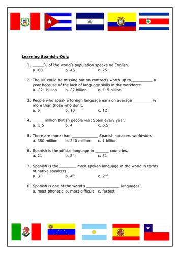 Intro to Spanish Quiz | Teaching Resources