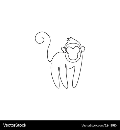 One single line drawing cute monkey Royalty Free Vector