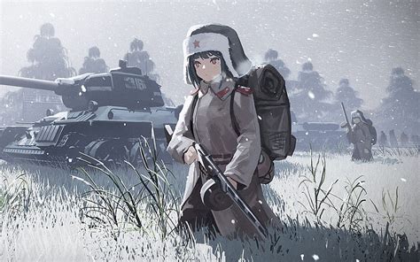 War, solider, anime girl, art, dual, Military Anime HD wallpaper | Pxfuel