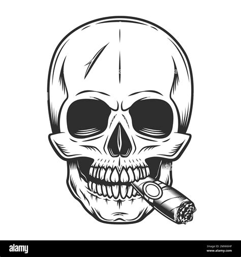 Vintage scary human skull smoking cigar or cigarette smoke tattoo ...